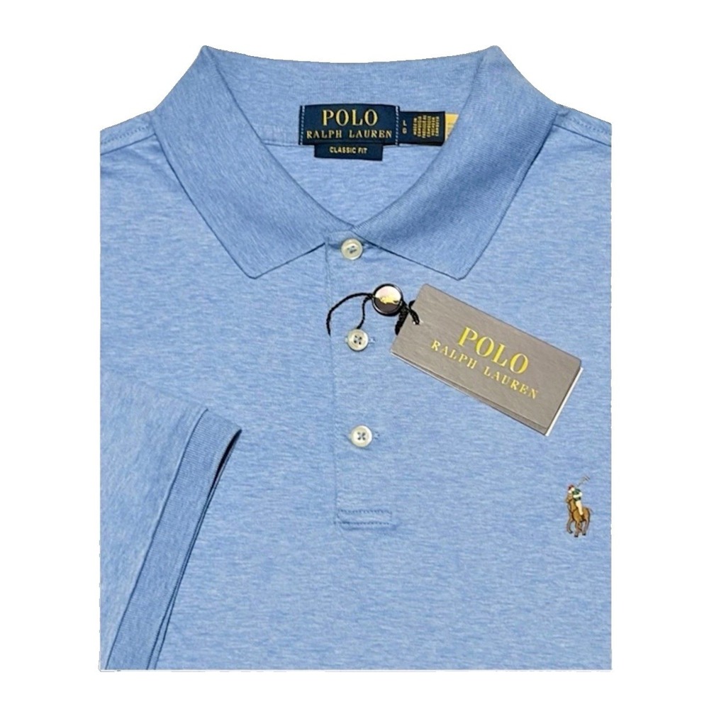 Polo Ralph Lauren Soft Cotton Classic Fit Polo Mens L Blue Heather 710832748073